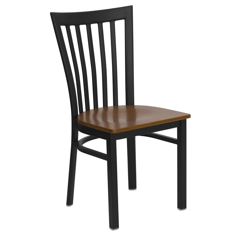 FLASH HERCULES Series Black School House Back Metal Restaurant Chair - Wood Seat