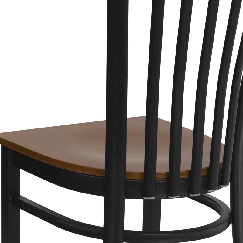 FLASH HERCULES Series Black School House Back Metal Restaurant Chair - Wood Seat