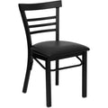 FLASH HERCULES Series Black Three-Slat Ladder Back Metal Restaurant Chair - Vinyl Seat