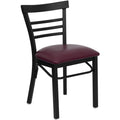 FLASH HERCULES Series Black Three-Slat Ladder Back Metal Restaurant Chair - Vinyl Seat