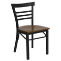 FLASH HERCULES Series Black Three-Slat Ladder Back Metal Restaurant Chair - Wood Seat