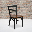 FLASH HERCULES Series Black Three-Slat Ladder Back Metal Restaurant Chair - Wood Seat