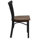 FLASH HERCULES Series Black Three-Slat Ladder Back Metal Restaurant Chair - Wood Seat