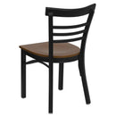 FLASH HERCULES Series Black Three-Slat Ladder Back Metal Restaurant Chair - Wood Seat
