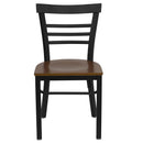 FLASH HERCULES Series Black Three-Slat Ladder Back Metal Restaurant Chair - Wood Seat