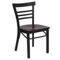 FLASH HERCULES Series Black Three-Slat Ladder Back Metal Restaurant Chair - Wood Seat