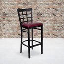 FLASH FURNITURE HERCULES Series Black Window Back Metal Restaurant Barstool - Burgundy Vinyl Seat