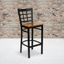 FLASH FURNITURE HERCULES Series Black Window Back Metal Restaurant Barstool - Cherry Wood Seat
