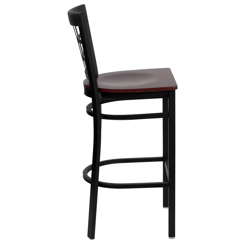 FLASH FURNITURE HERCULES Series Black Window Back Metal Restaurant Barstool - Mahogany Wood Seat