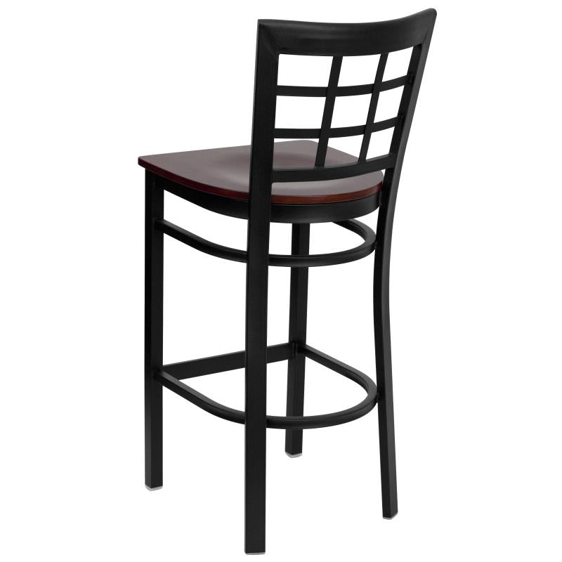 FLASH FURNITURE HERCULES Series Black Window Back Metal Restaurant Barstool - Mahogany Wood Seat