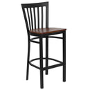 FLASH HERCULES Series Black School House Back Metal Restaurant Barstool - Wood Seat