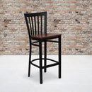 FLASH HERCULES Series Black School House Back Metal Restaurant Barstool - Wood Seat