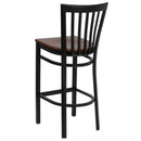FLASH HERCULES Series Black School House Back Metal Restaurant Barstool - Wood Seat