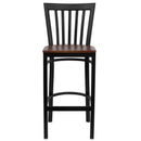 FLASH HERCULES Series Black School House Back Metal Restaurant Barstool - Wood Seat