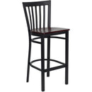 FLASH HERCULES Series Black School House Back Metal Restaurant Barstool - Wood Seat