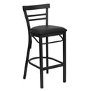 FLASH HERCULES Series Black Two-Slat Ladder Back Metal Restaurant Barstool - Black Vinyl Seat