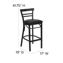 FLASH HERCULES Series Black Two-Slat Ladder Back Metal Restaurant Barstool - Black Vinyl Seat