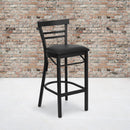 FLASH HERCULES Series Black Two-Slat Ladder Back Metal Restaurant Barstool - Black Vinyl Seat