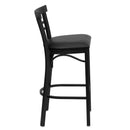 FLASH HERCULES Series Black Two-Slat Ladder Back Metal Restaurant Barstool - Black Vinyl Seat