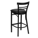 FLASH HERCULES Series Black Two-Slat Ladder Back Metal Restaurant Barstool - Black Vinyl Seat