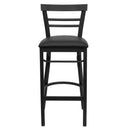 FLASH HERCULES Series Black Two-Slat Ladder Back Metal Restaurant Barstool - Black Vinyl Seat