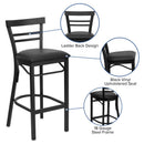 FLASH HERCULES Series Black Two-Slat Ladder Back Metal Restaurant Barstool - Black Vinyl Seat