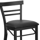FLASH HERCULES Series Black Two-Slat Ladder Back Metal Restaurant Barstool - Black Vinyl Seat