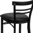FLASH HERCULES Series Black Two-Slat Ladder Back Metal Restaurant Barstool - Black Vinyl Seat
