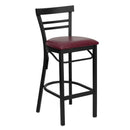 FLASH HERCULES Series Black Two-Slat Ladder Back Metal Restaurant Barstool - Black Vinyl Seat