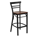 FLASH HERCULES Series Black Two-Slat Ladder Back Metal Restaurant Barstool - Wood Seat