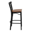 FLASH HERCULES Series Black Two-Slat Ladder Back Metal Restaurant Barstool - Wood Seat