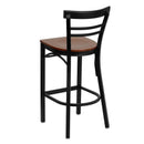 FLASH HERCULES Series Black Two-Slat Ladder Back Metal Restaurant Barstool - Wood Seat