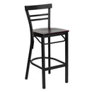 FLASH HERCULES Series Black Two-Slat Ladder Back Metal Restaurant Barstool - Wood Seat