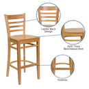 FLASH FURNITURE HERCULES Series Ladder Back Natural Wood Restaurant Barstool