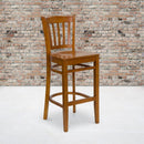 FLASH FURNITURE HERCULES Series Vertical Slat Back Cherry Wood Restaurant Barstool