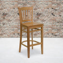FLASH FURNITURE HERCULES Series Vertical Slat Back Natural Wood Restaurant Barstool