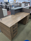 USED Deskmakers Reception Desk 72" x 30" with Dual Box/Box/File Pedestals – Walnut Finish