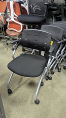 USED Nesting Training Chair with Casters – Black Seat and Back with Silver Frame