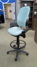 USED Steelcase Leap V2 Stool Chair with Foot Ring – Green Upholstered Seat and Back