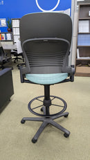 USED Steelcase Leap V2 Stool Chair with Foot Ring – Green Upholstered Seat and Back
