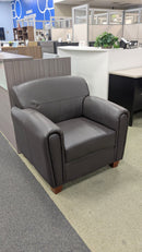 USED Club Chair all Brown Vinyl with Wooden Legs
