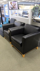 USED Club Chair with Wood Legs – Black Vinyl