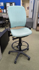 USED Steelcase Leap V2 Stool Chair with Foot Ring – Green Upholstered Seat and Back