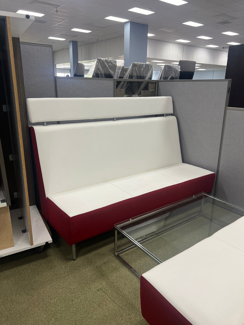 Used Red and White Lobby Couch with bar height table attached