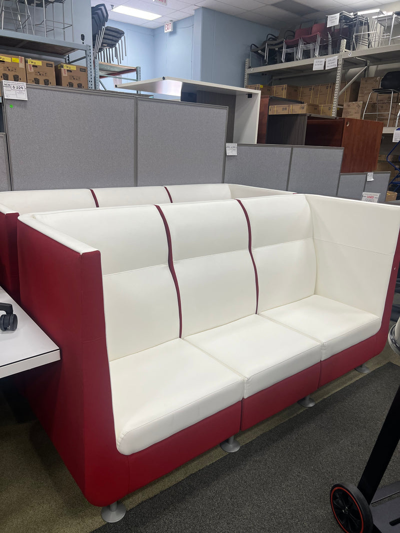 Used Red and White Lobby Couch with bar height table attached