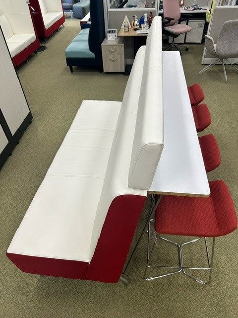 Used Arcadia Red and White Lobby Couch w/ Bar Height Table Attached