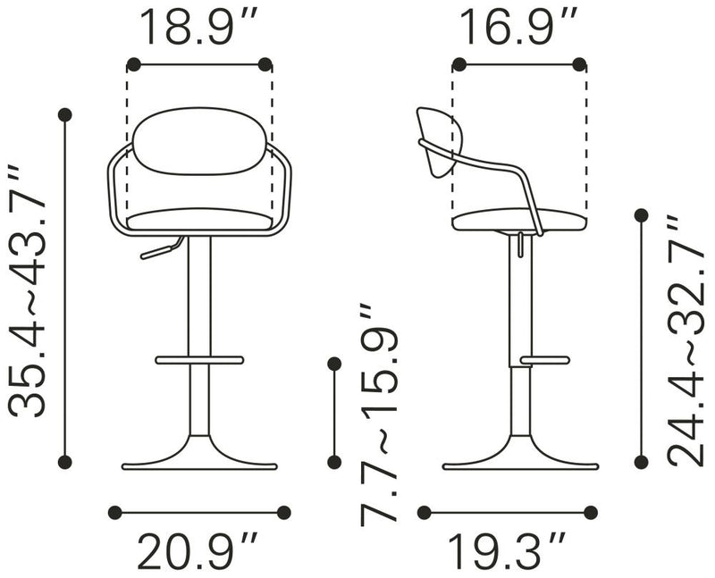 Zuo Modern Gusto Bar Chair White or Black & Gold