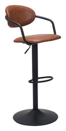 Zuo Modern Kirby Barstool Vintage Black or Brown Leather & Black Base