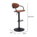Zuo Modern Kirby Barstool Vintage Black or Brown Leather & Black Base