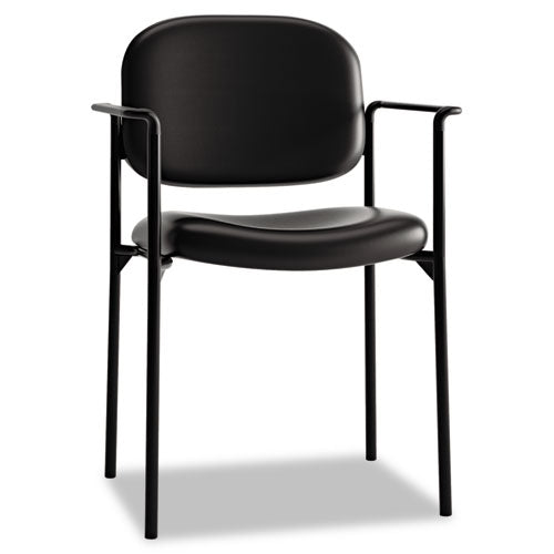 HON Basyx VL616 Stacking Guest Chair with Arms, Black Leather